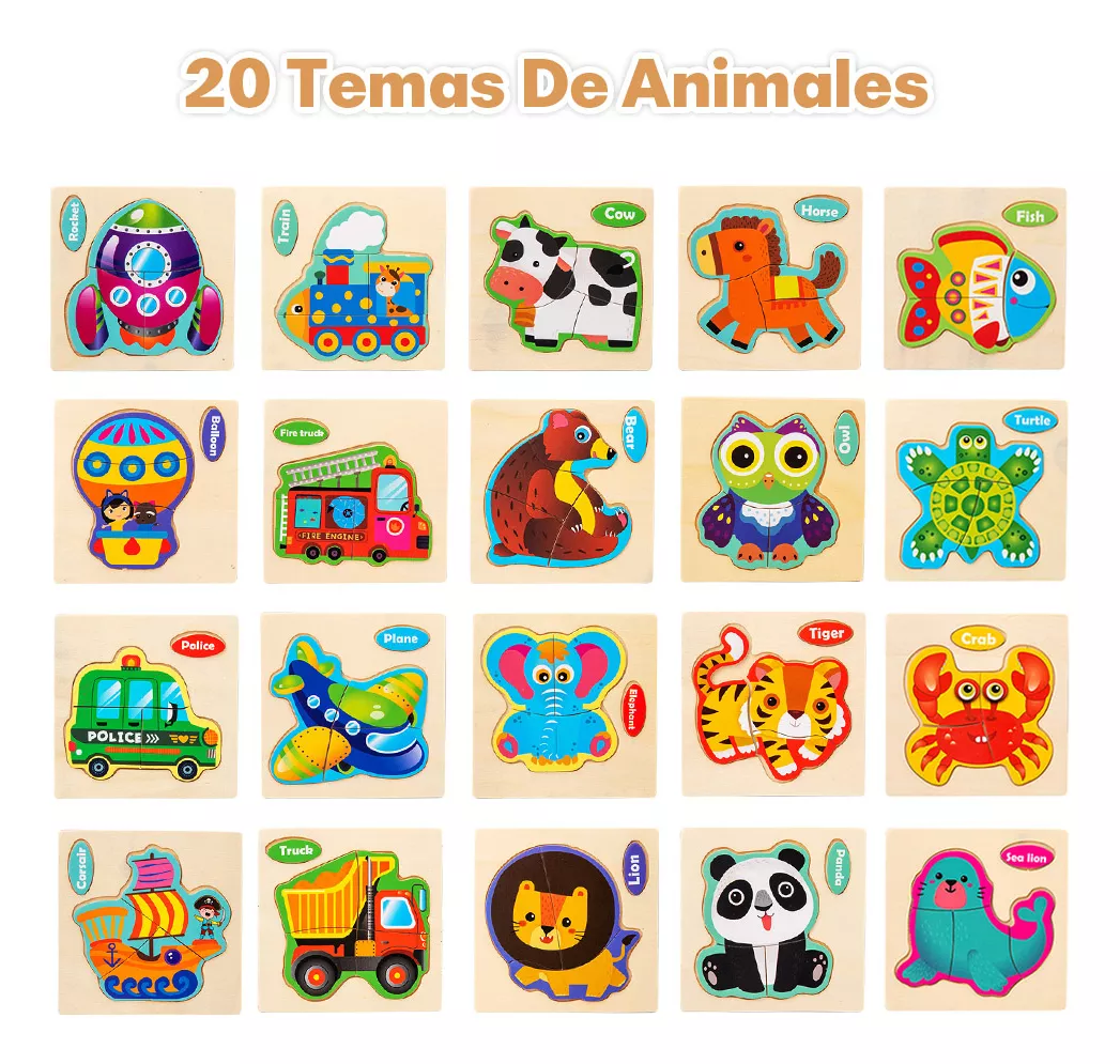 20 Rompecabezas Madera Figuras Surtidas Niños Juguete Puzzle