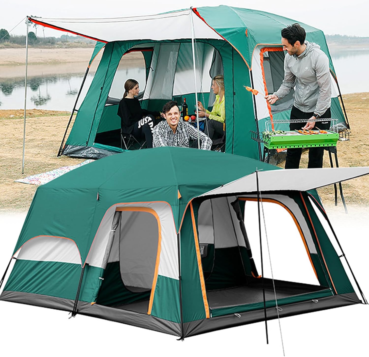 Dopwii Casa de Campaa Port&aacute;til,Tienda de Campaa para5~8 Personas,Tienda Familiar de F&aacute;cil Instalaci&oacute;n,Tienda para Acampar Impermeable con Alfombra de Piso y Toldo de Puerta,Gran Ventilaci&oacute;n-toallita m&aacute;gica esponja