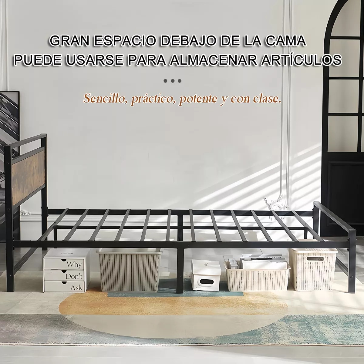 Cama Matrimonial, Base De Cama De Metal Sin Colchón 2x1.5m