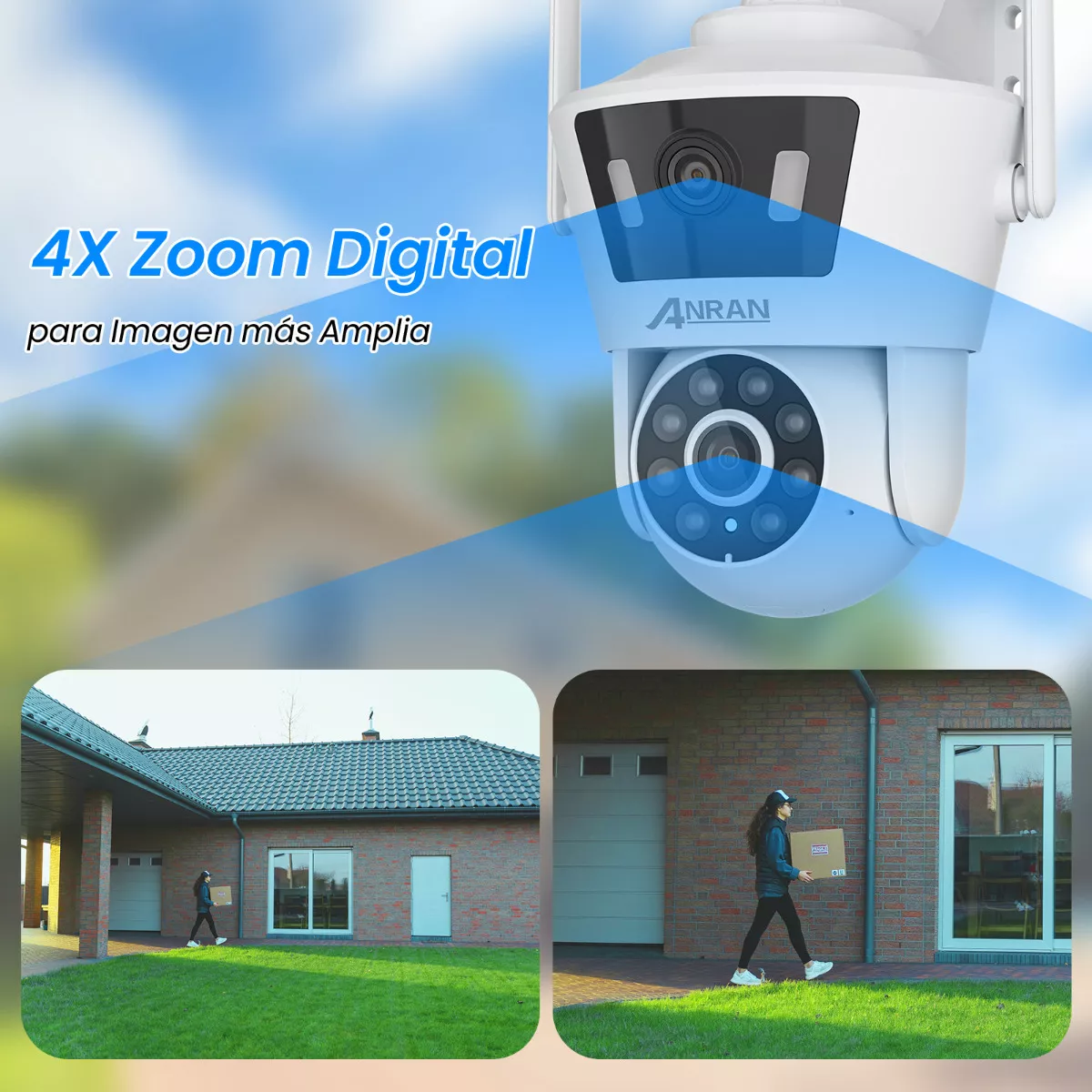 Anran Cámara De Seguridad Wifi Doble Lente 4mp+4mp Foco