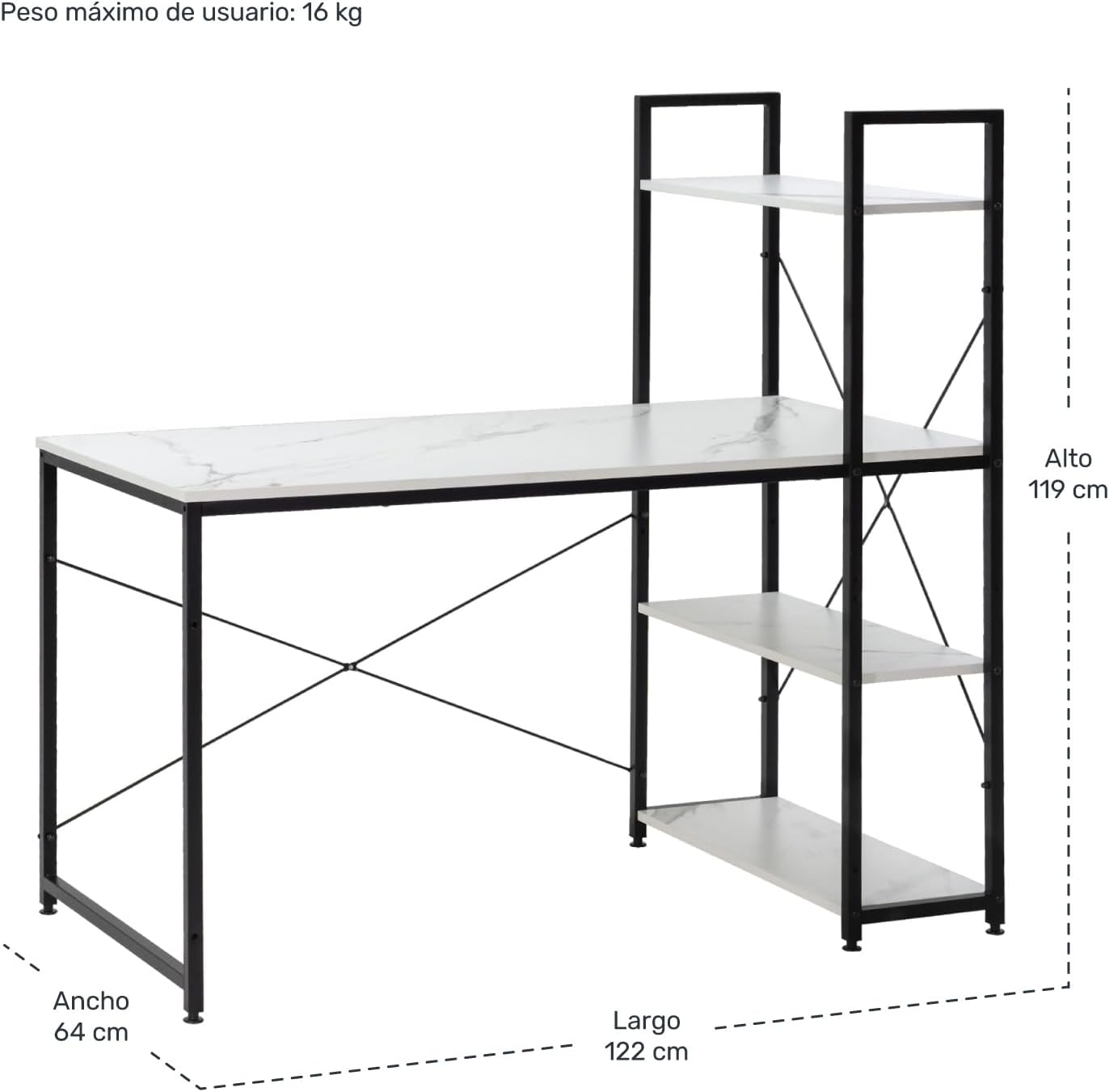 Just Rack & paquete Escritorio para Computadora Escritorios de Oficina Minimalista Modernos Escritorio con Cajones de Madera Moderno con Repisas Blanco Laptop Armable oficina