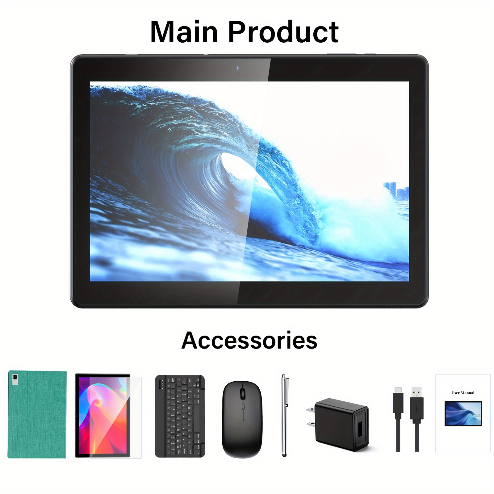 Tablet con Teclado, Tablet 2 en 1, 6GB+128GB, 1TB Expandible, Tablet Android 13, Tablet de 10 Pulgadas con Funda, Ratón, Stylus, Batería 8000mAh, WiFi 2.4G/5G, GPS, Tablet PC Certificado