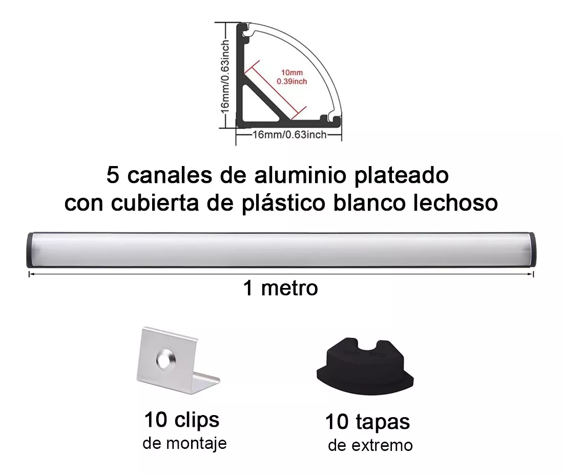 5pcs Perfil De Aluminio Para Tira Led En Casa Oficinas 5m