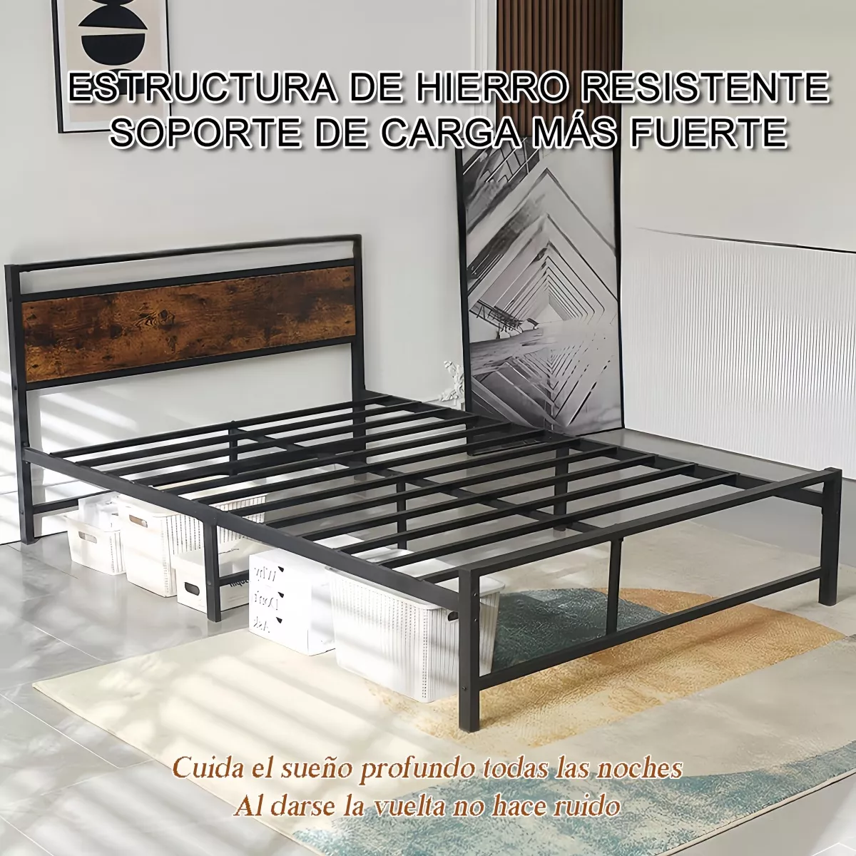 Cama Matrimonial, Base De Cama De Metal Sin Colchón 2x1.5m