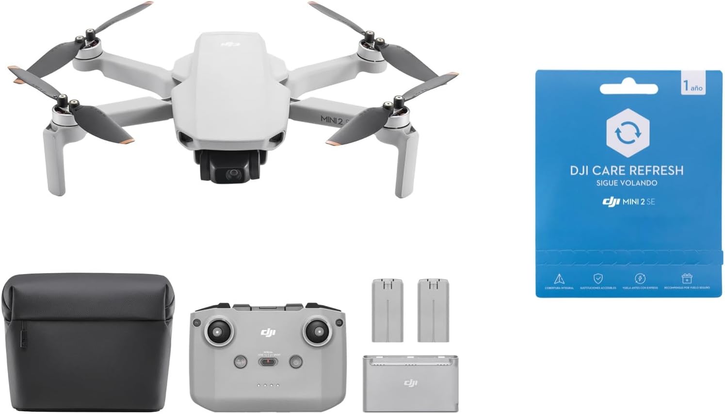 paquete DJI Mini 2 SE Vuela Más, dron mini con cámara ligero y plegable, vídeo 2.7K, modos inteligentes, transmisión de vídeo a 10 km, 31 min de vuelo, menos de 249 g, fácil de usar, baterías adicionales
