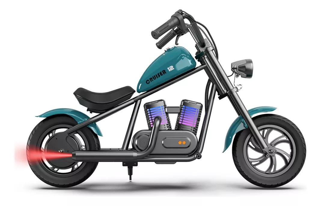Moto Montable Eléctrica Infantil Hyper Gogo Cruiser 12 Plus Verde Vehículo Eléctrico Seguro para Niños con Velocidades Ajustables Luces LED Bluetooth y Efectos de Niebla Realista