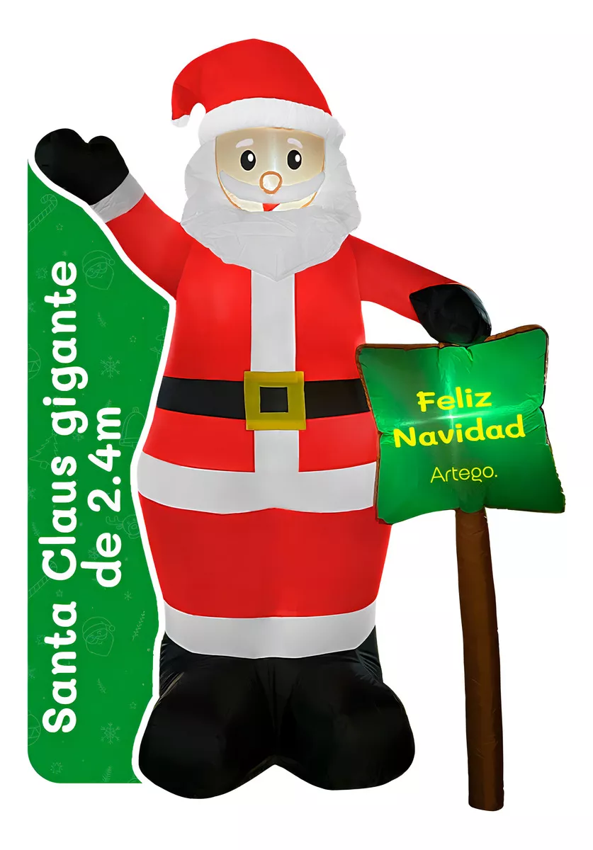 Inflable De Navidad Para Exteriores Gigante Santa Claus Con Letrero Navide&ntilde;o De 2.4m De Alto Con Luces Led Decoraci&oacute;n Navide&ntilde;a Artego