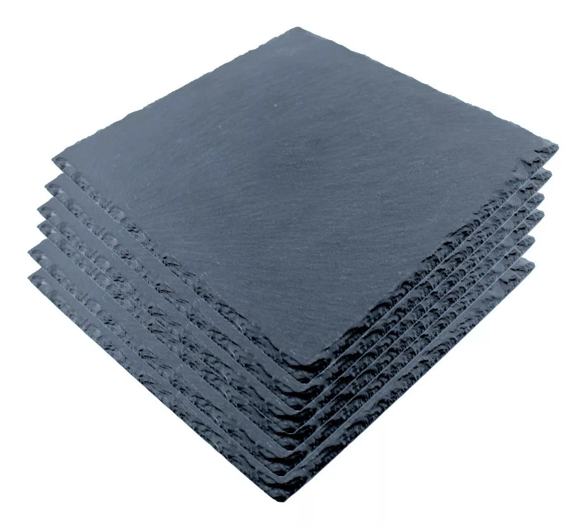 16 Platos Para Comida Pizarra Cuadrada Piedra 25x25 Cm color Negro Pizarra piedra