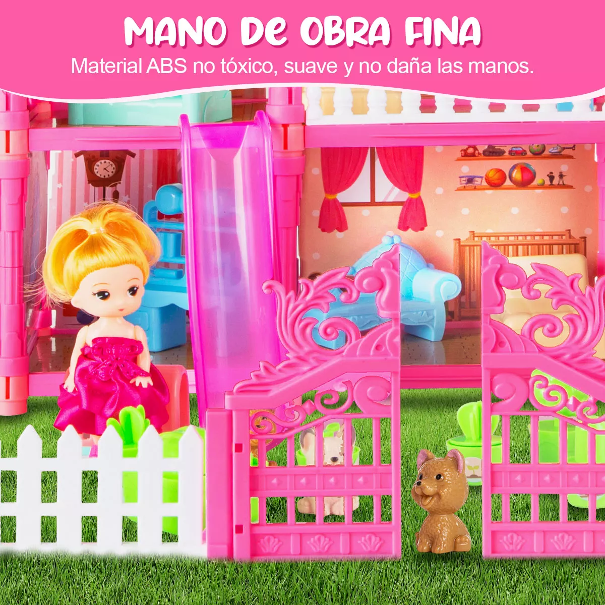 Casa De Muñecas Niña Con Tobogán Y Luz Led 192pcs 8 Espacios