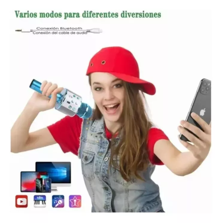 Micrófono De Karaoke Inalámbrico Con Bluetooth Y Bocina Azul Jutang 001