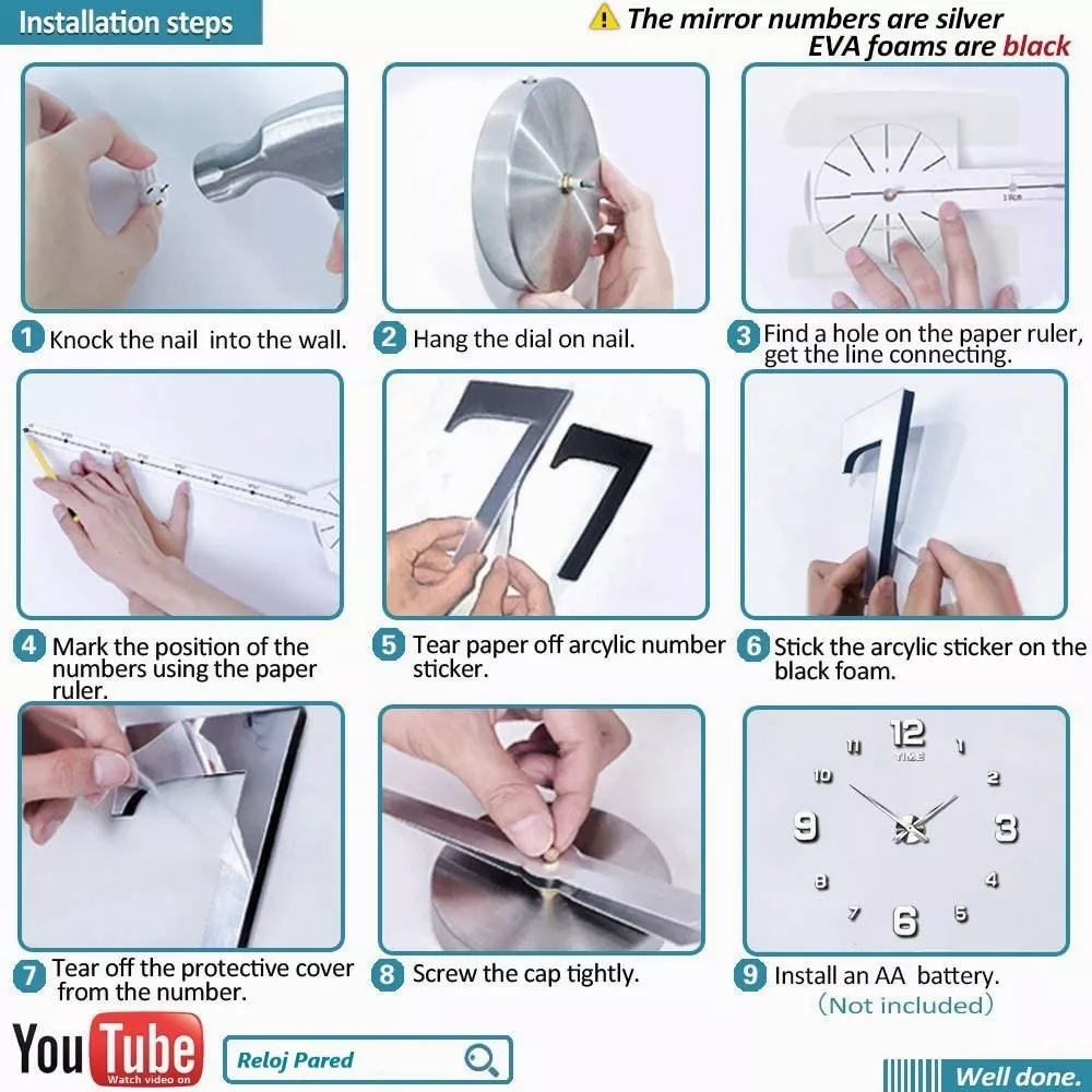 Reloj De Pared Con Diseño 3d Moderno Grande Plata Números