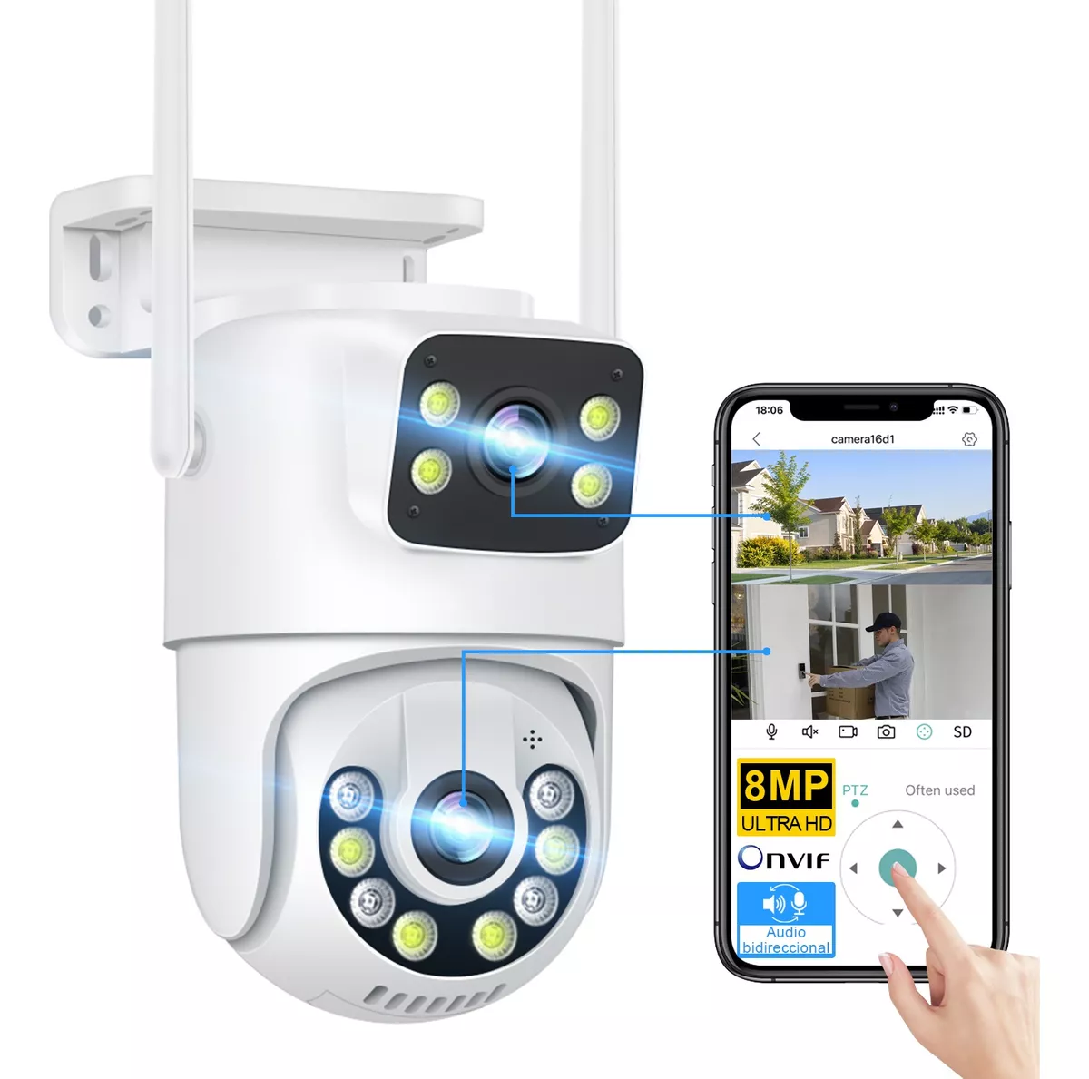 C&aacute;mara Ip Hd 8mp Wifi 360&deg; Doble Lente Exteriores Con Alarma