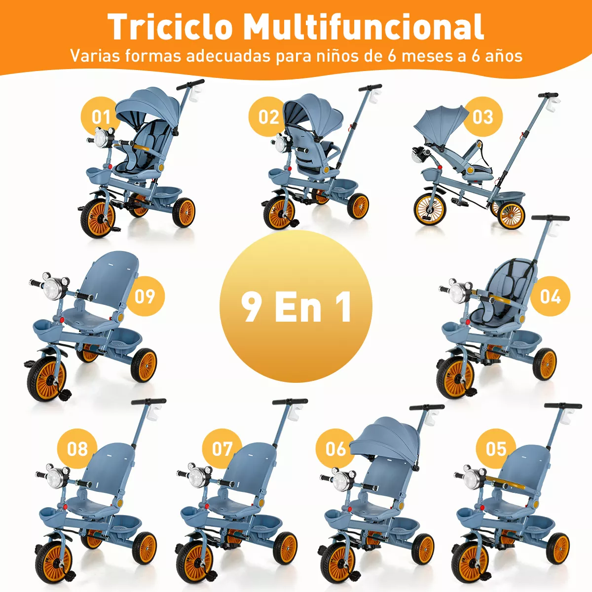 Triciclo Carriola Bicicleta Gira 360° Reclinable Para Niños