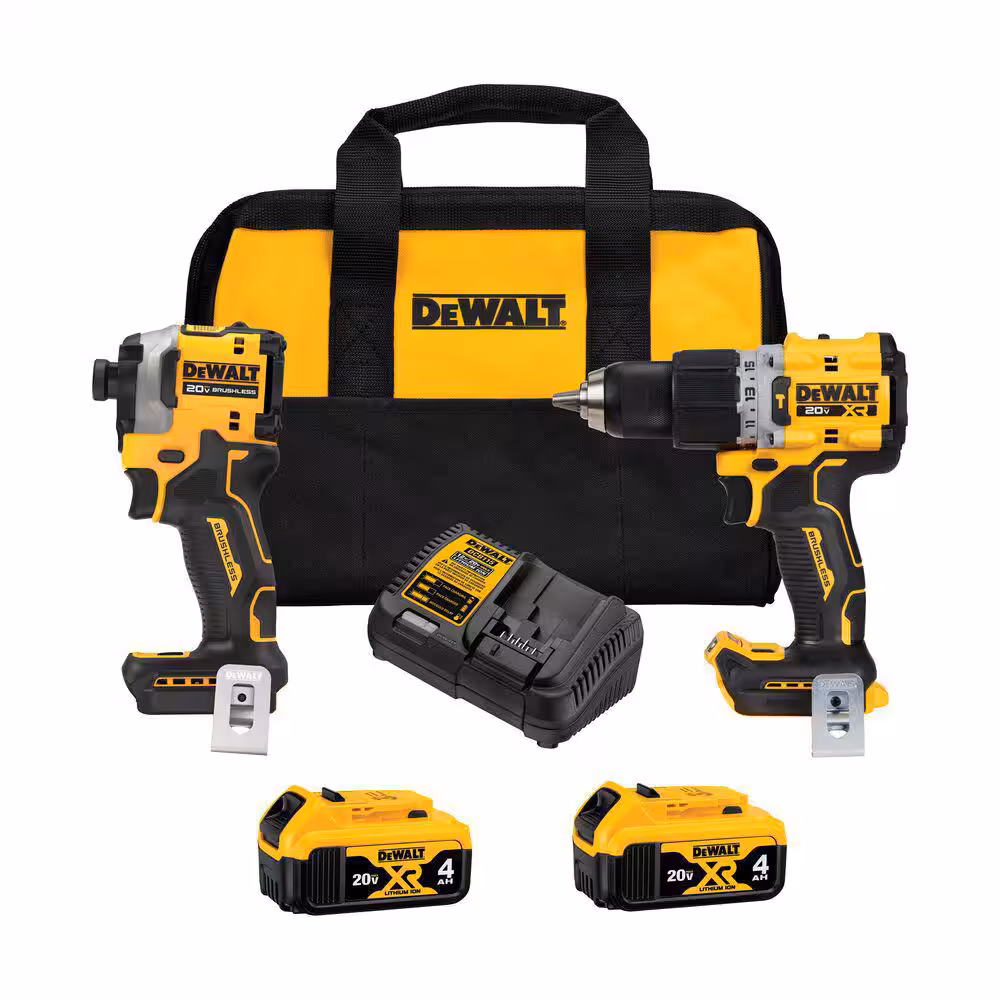 DEWALT Taladro percutor MAX XR de 20 V y destornillador de impacto ATOMIC, kit combinado inalámbrico de 2 herramientas con (2) baterías de 4,0 Ah, cargador y bolsa DCK2050M2