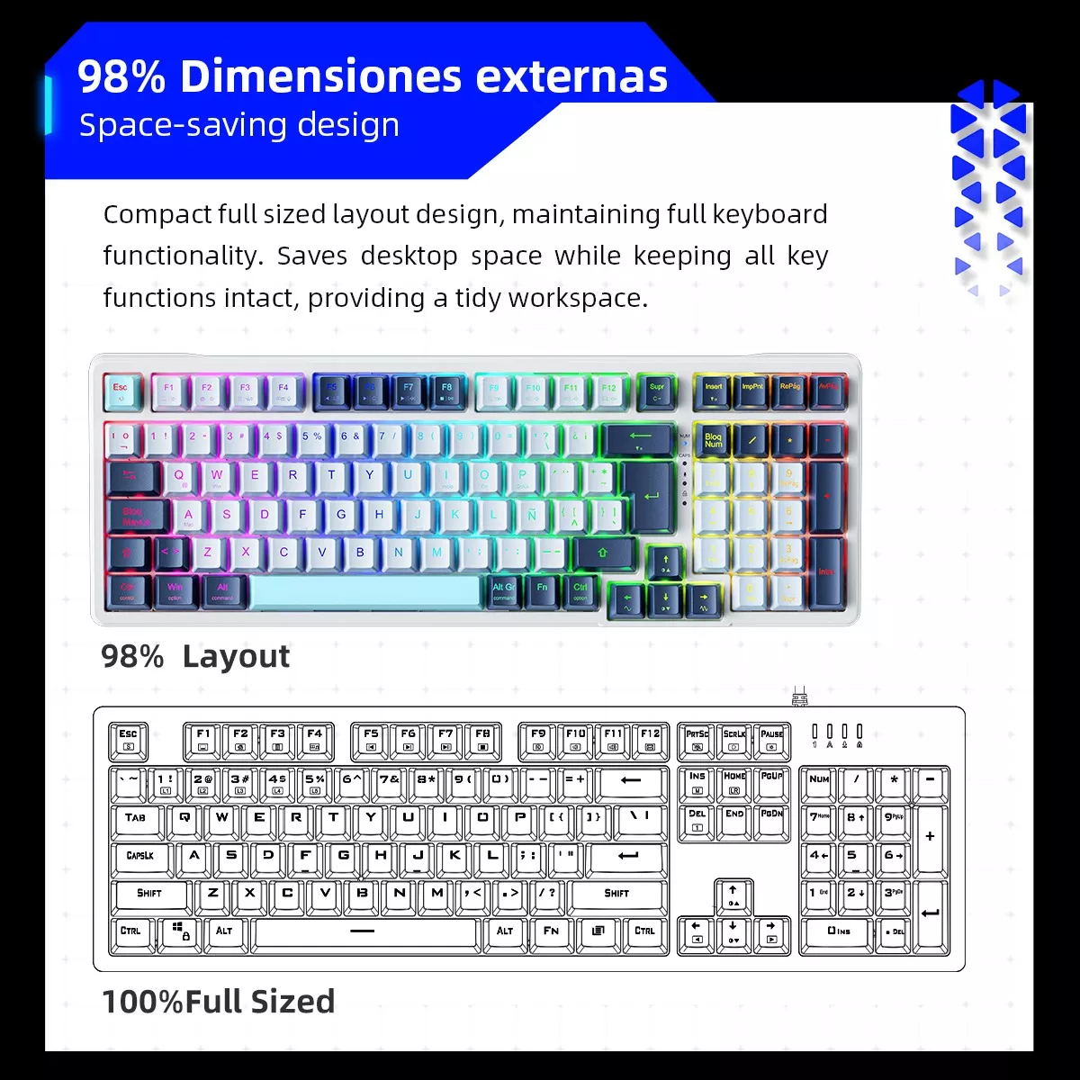 Teclado Mecánico Español Thunderobot K98 Gasket Rgb Hot Swap 3/5 Pins Ergonómico 98% Layout Teclado Alfanumerico 100% Anti-Ghosting Outemu Brown Switch Teclado Para PC USB Teclado Mecánico Gamer