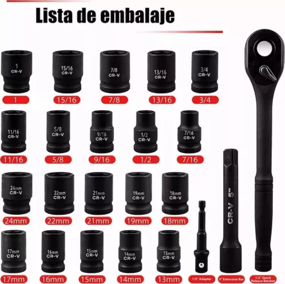 Juego De Herramientas Mecánicas Autocle 24pcs Dados kit 1/2'