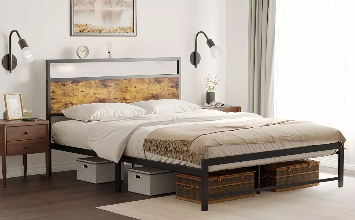 Cama Matrimonial, Base De Cama De Metal Sin Colchón 2x1.5m