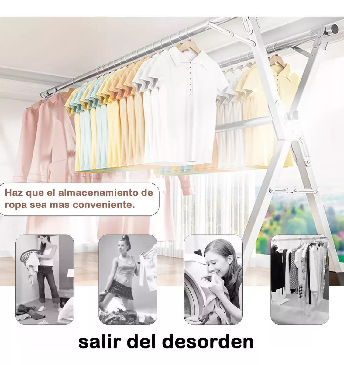 Tendedero Plegable Retráctil Para Colgar Ropa Acero Inoxidab