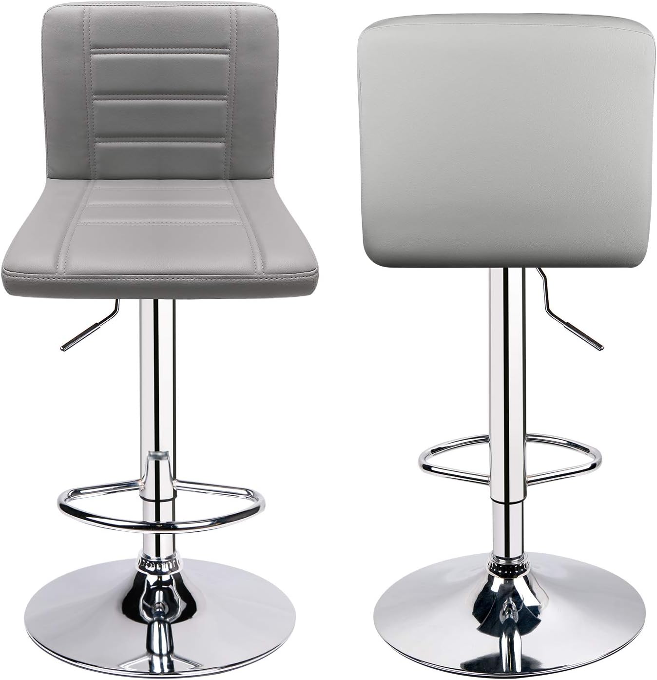 Juego de 2 taburetes de bar con diseo de leopardo, moderno taburete ajustable con respaldo, taburete giratorio-Coj&iacute;n de asiento de esponja de silla giratoria de esponja de espuma de PU (gris claro)