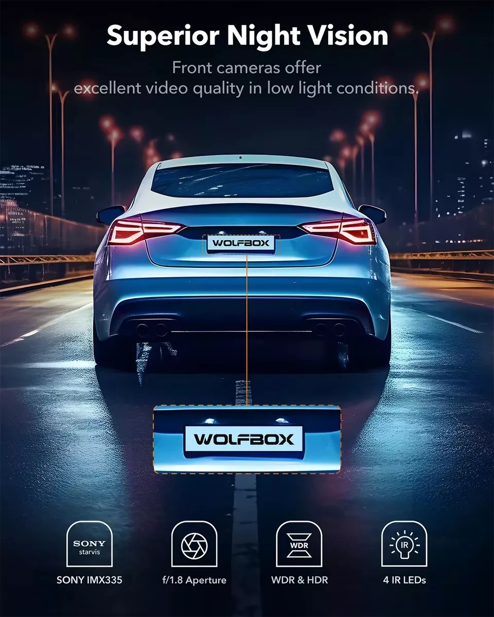 Wolfbox I17 Cámara Para Auto 4k 3 Cámaras Dashcam Wifi Gps