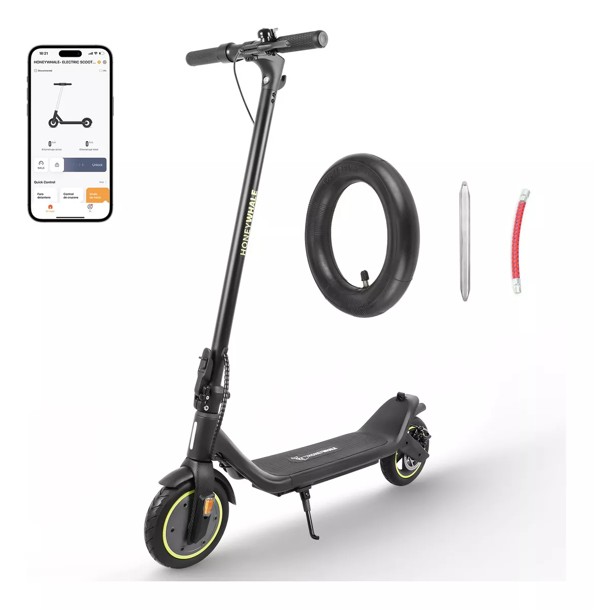 Honey Whale M1 Scooter Eléctrico Patin Plegable 500w 25km/h color Negro Adultos Motor Max-500W 25km/h-Velocidad 15km-Autonomía Max Honeywhale Patin electrico con Bluetooth
