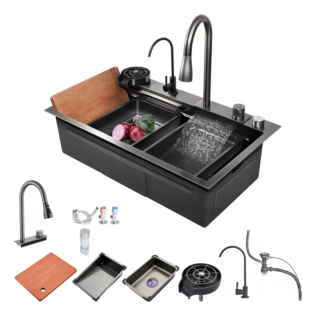 Fregadero De Organizadores Cocina Tarja De Acero Inoxidable Bokoptyr 80*45*22cm Duradero elegante y de alta gama Adecuado para múltiples escenarios gris oscuro