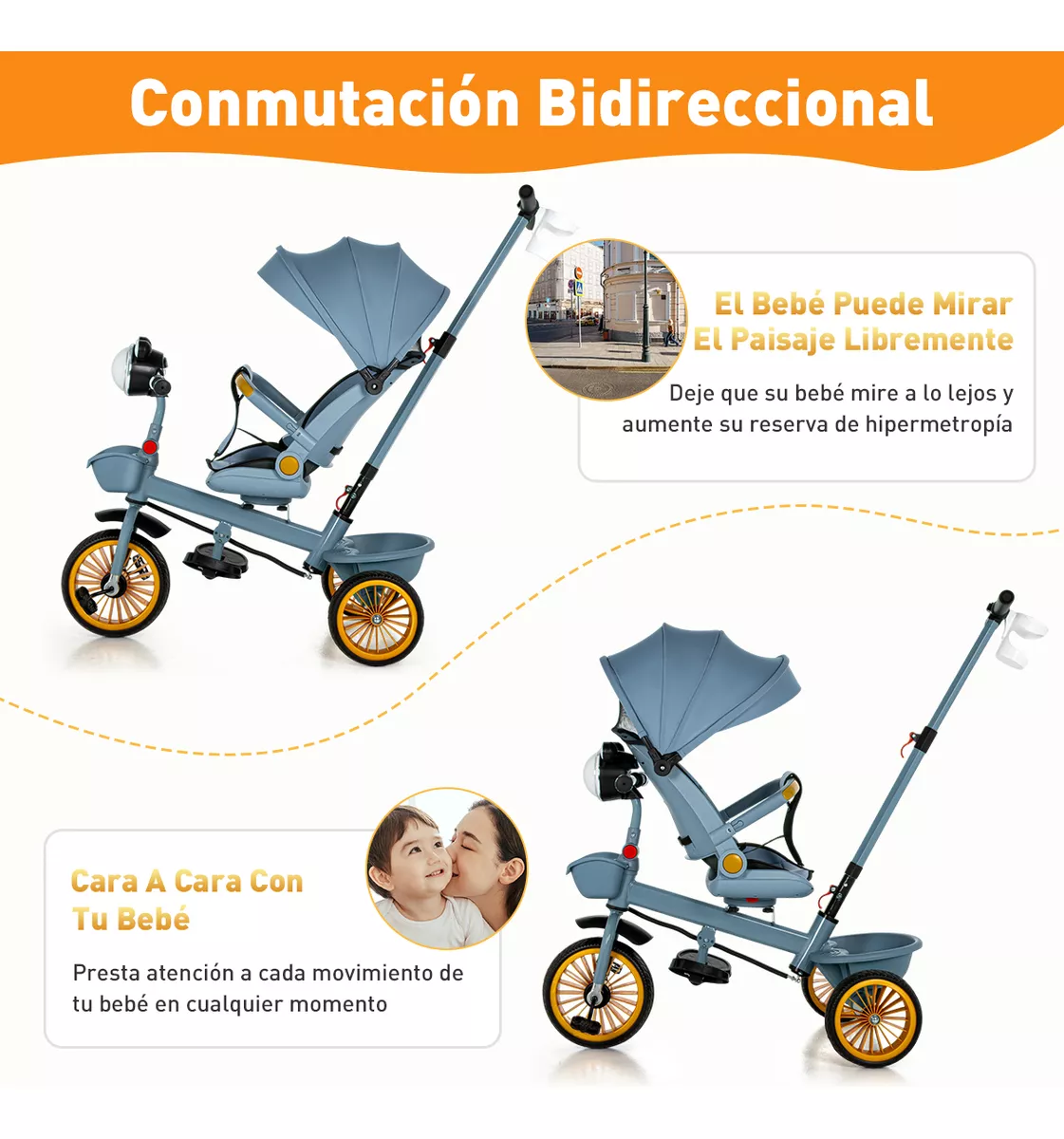 Triciclo Carriola Bicicleta Gira 360° Reclinable Para Niños