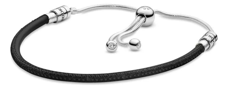 Pulsera Deslizante De Piel Negra Pandora. kit Completo