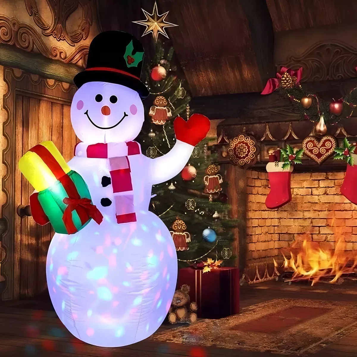 Mu&ntilde;eco De Nieve Inflable De Decoraci&oacute;n Navide&ntilde;a Con Led