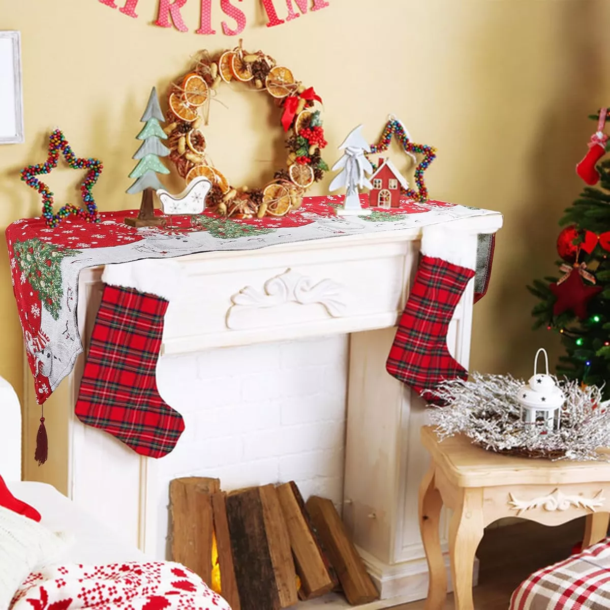 7 Piezas,1 Camino De Mesa Y 6 Manteles,navidad Mantel 33x180