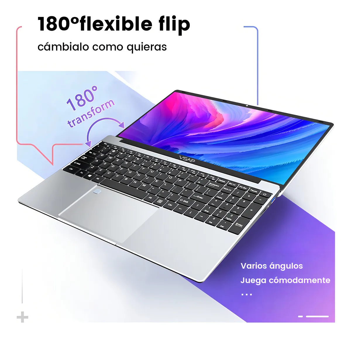 Laptop Intel Celeron 2 en 1 Notebook DDR4 16 GB RAM 512 GB SSD 15.6' Plateado 1920 px x 1080 px Windows 11