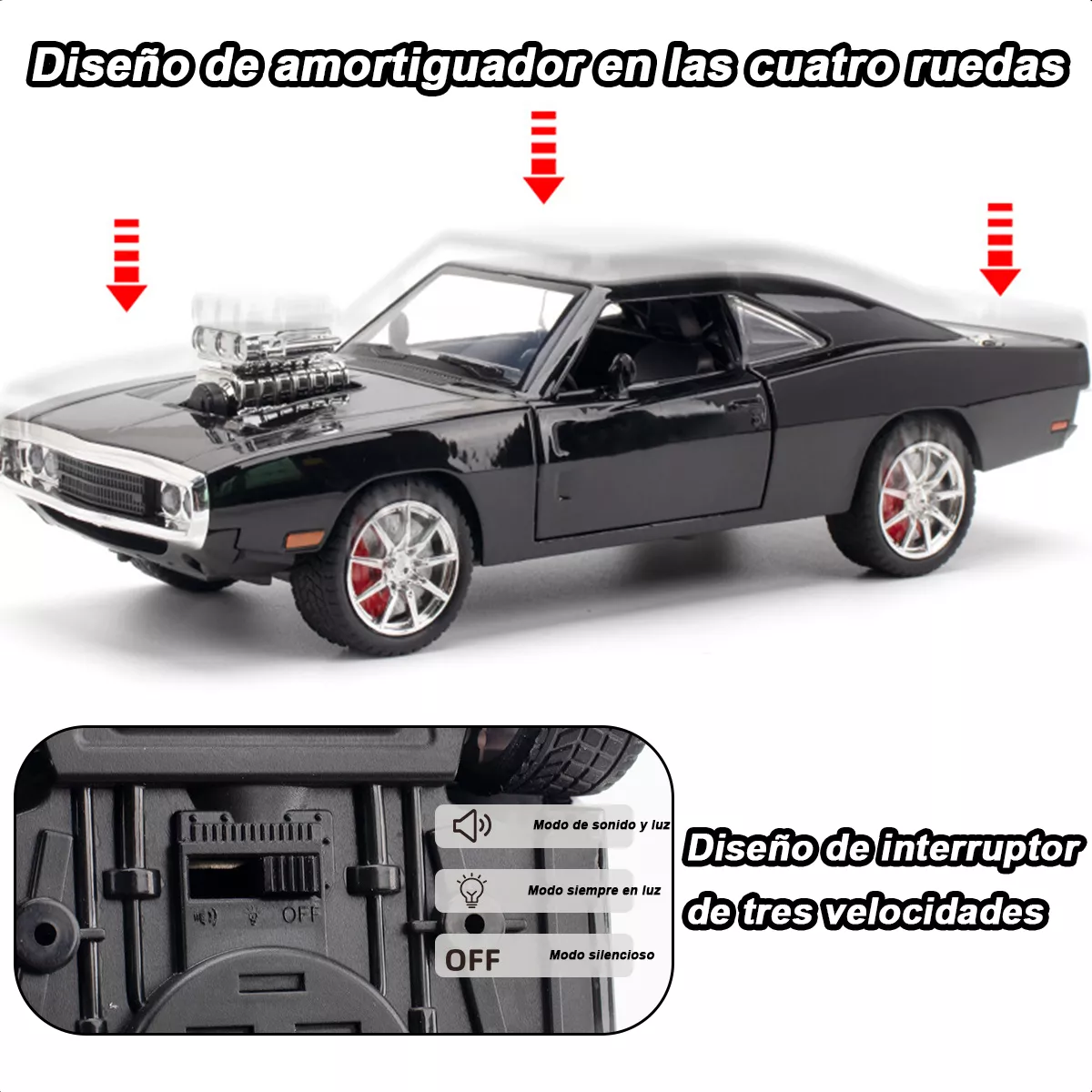1:24 Escala Coche Juguete Dodge Charger Luz Y Sonido Regalo