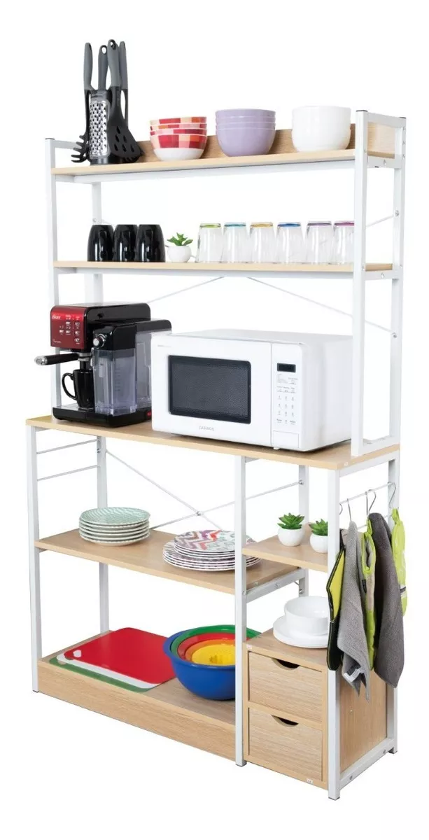 Rack Mueble Cocina Multiusos Repisas 2 Cajones Organizador color Marr&oacute;n