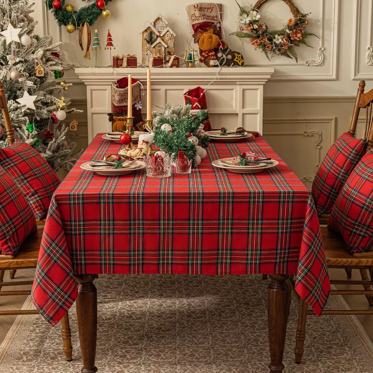 Mantel Navideño, Cubierta De Mesa Resistente A Las Manchas