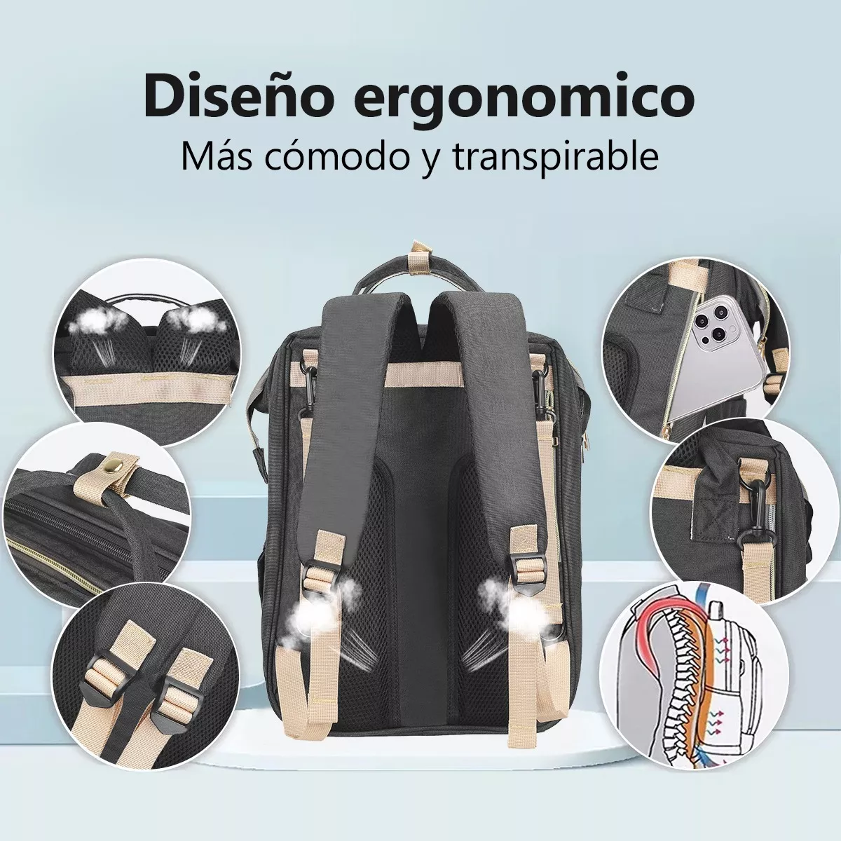 Pañalera Mochila Impermeable Usb Cargo Mosquitero Y Juguete
