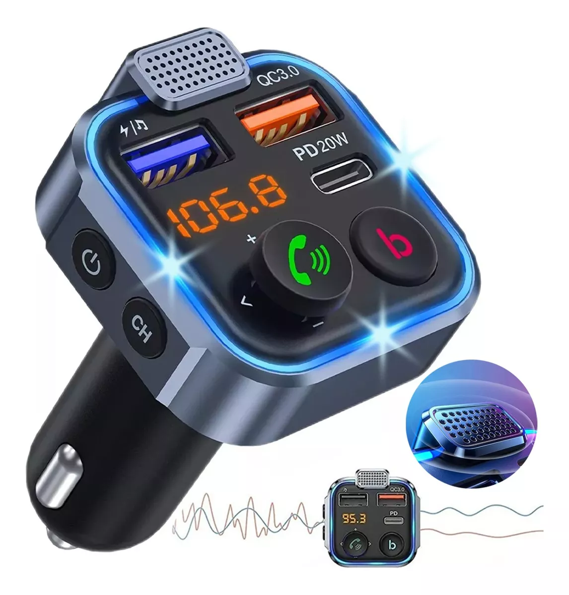 Transmisor Bluetooth Fm De Auto Manos Libres Cargador 2 Usb