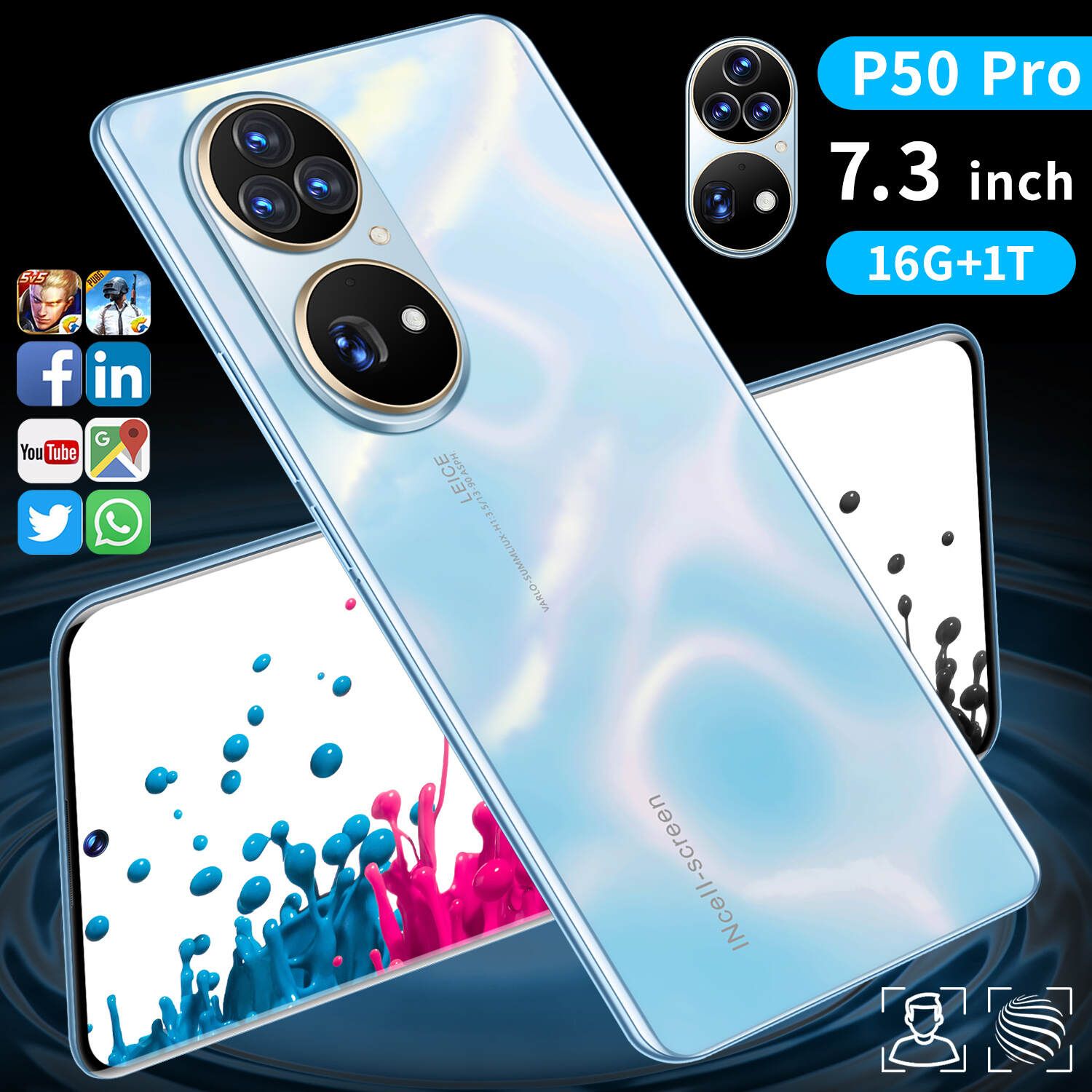 P50 Pro 5G Android 10.0 smartphone 16G+1TB Teléfono 7.3 Pulgadas P50 Pro Teléfono
