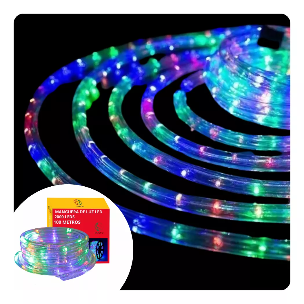 Manguera Led Navide&ntilde;a 100 Metros 2000 Leds Recortable Flexible Para Decoraci&oacute;n Interior Y Exterior 8 Modos De Iluminaci&oacute;n Marca Dosyu Multicolor