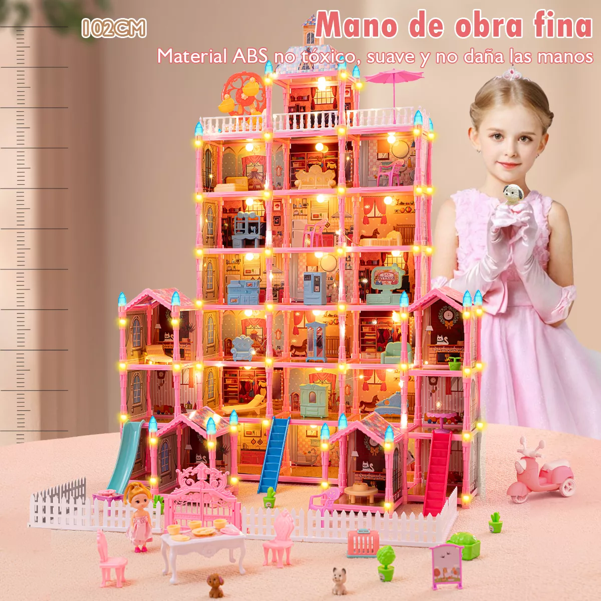 Casa De Muñecas Niña 578pcs Con Tobogán Luz Led 29 Espacios