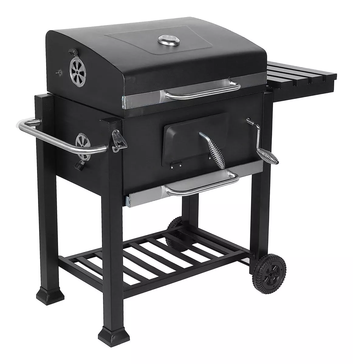 Asador De Hierro Deluxe Con Ruedas Y Mesa Lateral-Ap9788 color Negro