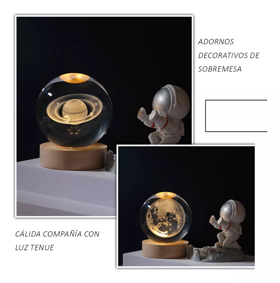 2pcs Led Luz De Noche 3d Luna Saturno Bola De Cristal