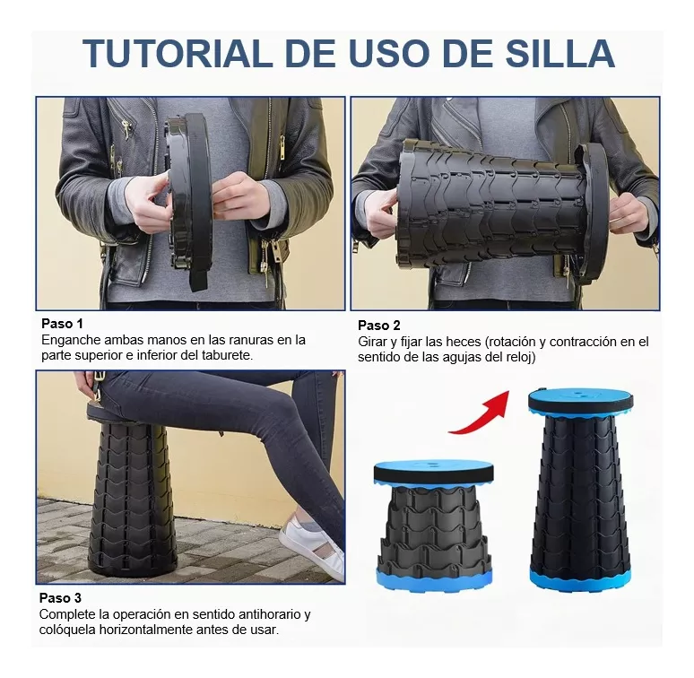 Banco Retráctil Silla Camping Plegable Antideslizante25x45cm