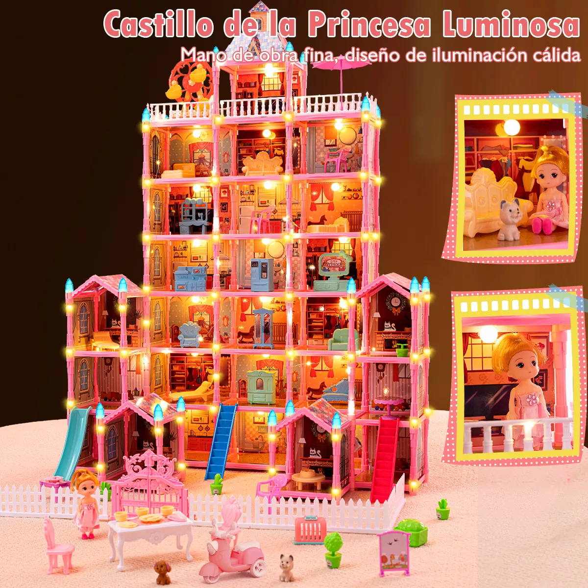Casa De Muñecas Niña 578pcs Con Tobogán Luz Led 29 Espacios