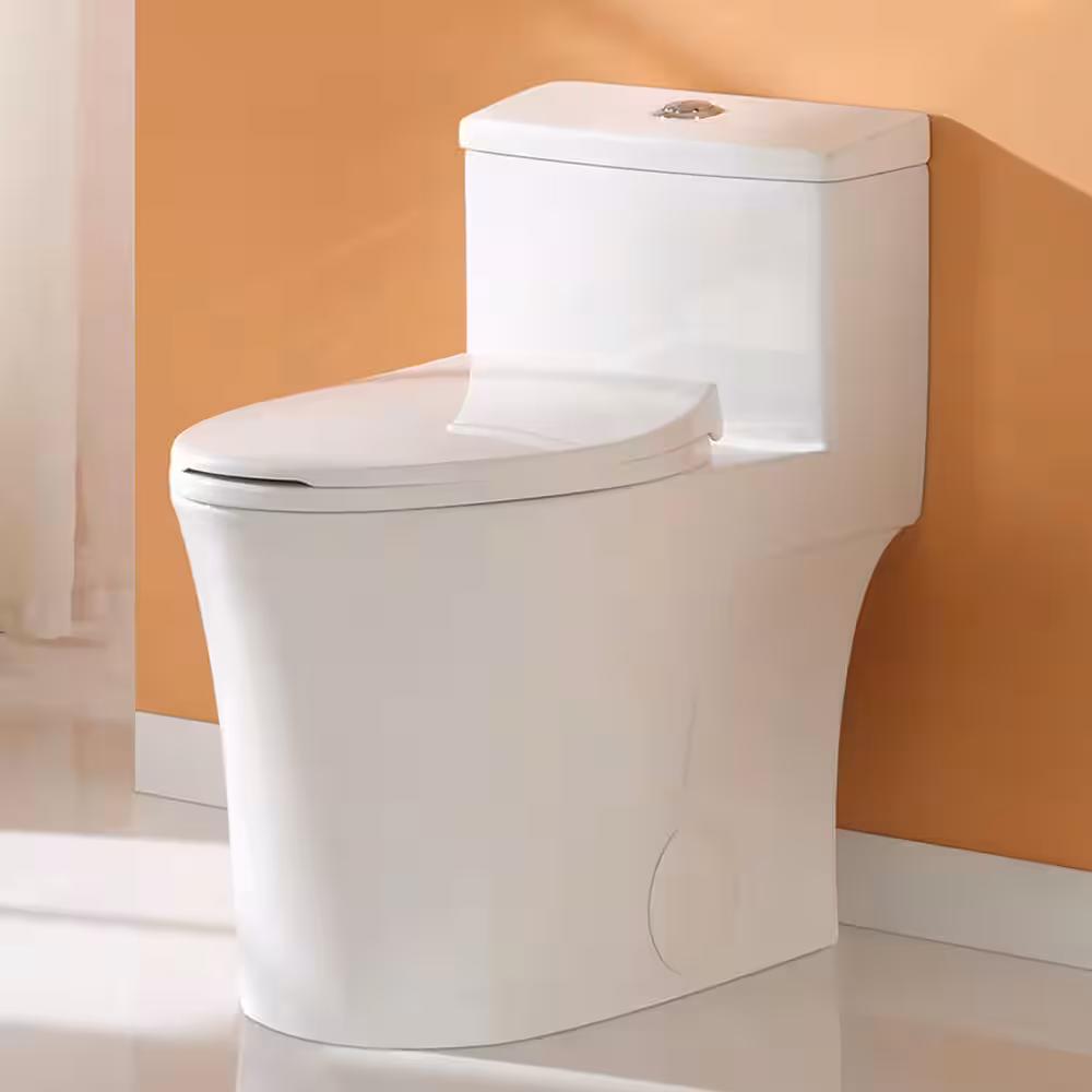 HOROW 1-piece 0.8/1.28 GPF Dual Flush Elongated Toilet in White Seat Included HR-0038W