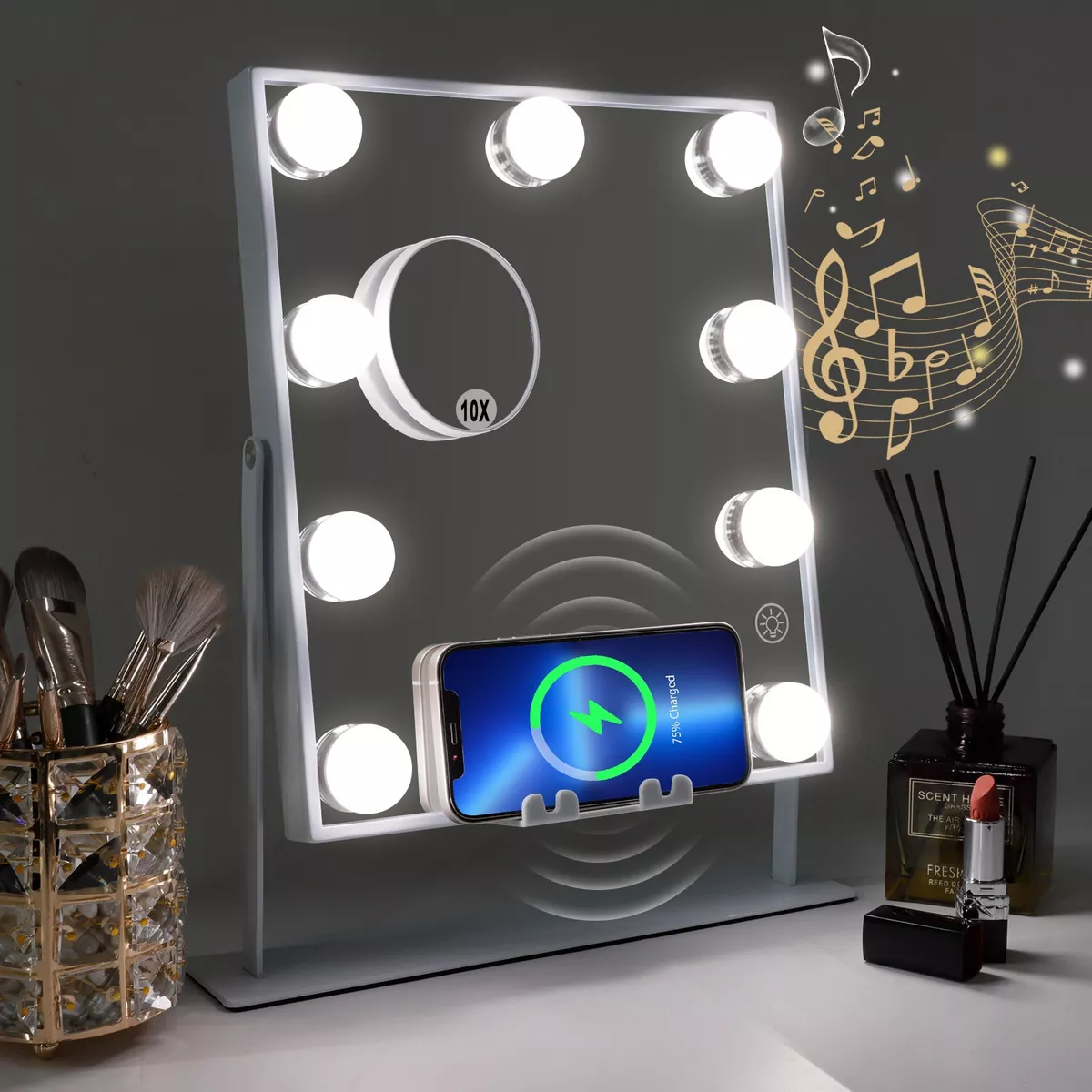 Espejo De Maquillaje Vanitii Hollywood Bluetooth 9 Led Focos