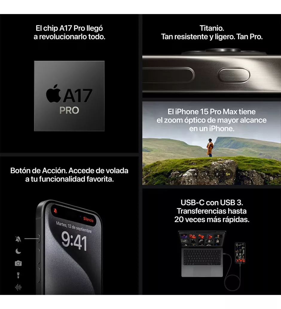 Apple iPhone 15 Pro (128 Gb)-Titanio Blanco caja abierta Mercado Líder (Reacondicionado)