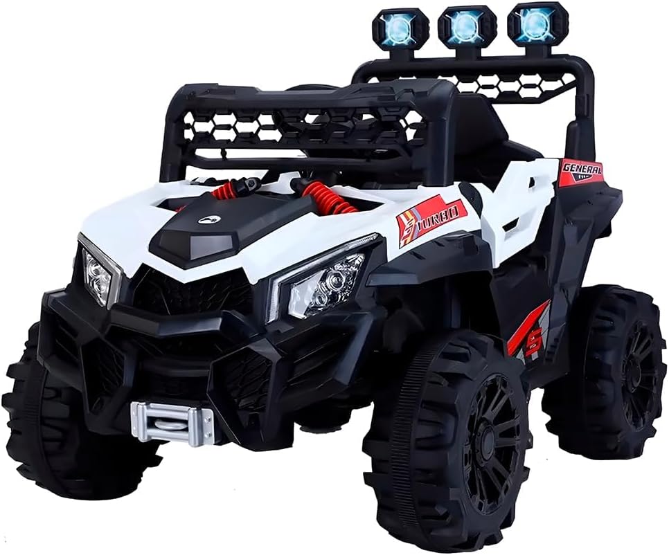 Raganet, Buggy Electrico Montable para Nios color Rojo, Carrito de Control Remoto y Manejo Directo, con Luces, Estereo y Pedales Funcionales, Medidas: Alto 76cm X Ancho 68cm X Largo 109cm