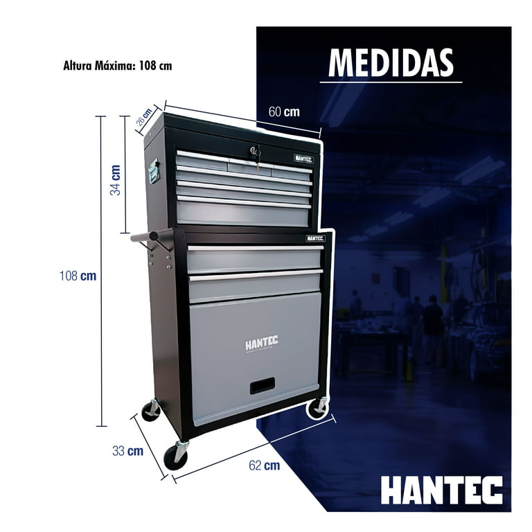 Caja de Herramientas y Gabinete móvil gris 9 cajones para herramienta automotriz Hantec Herramienta