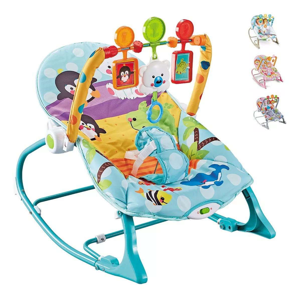 Rocker silla vibradora mecedora de bebe musical con juegos color azul-verde turquesa