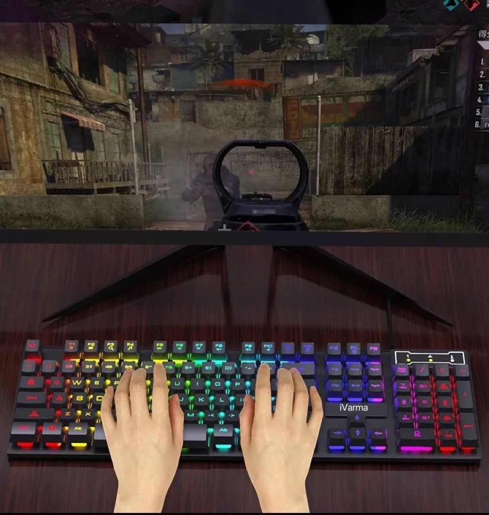 Combo Teclado Y Mouse Alambrico Con Luz Para Juego Ivarma